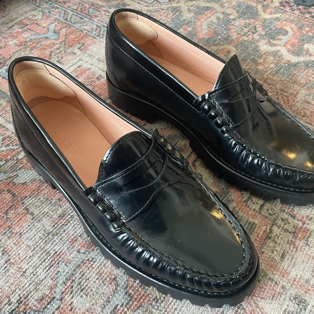 J. Crew Black Patent Leather Penny Loafers